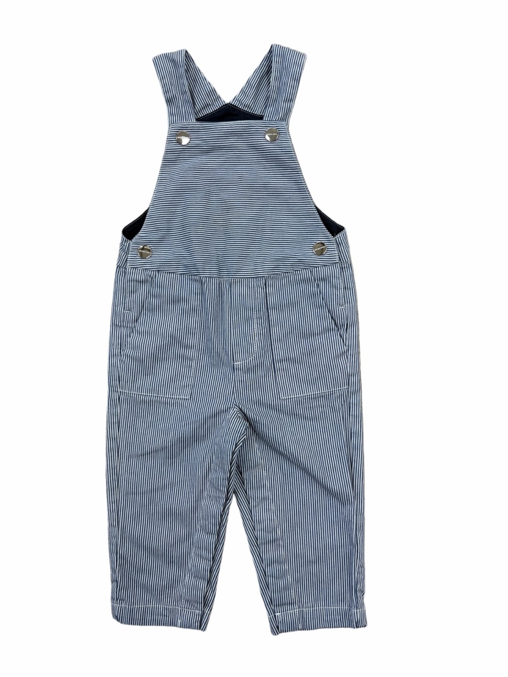 Jacadi Size 18 Months Dungarees Overalls in Blue White Striped Twill